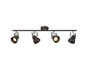 Gowan Adjustable Linear Bar Spotlight, 4 x GU10 (Max 10W LED), Oiled Bronze/Polished Chrome