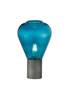 Hark Narrow Table Lamp, 1 x E27, Pewter/Teal Blue Glass