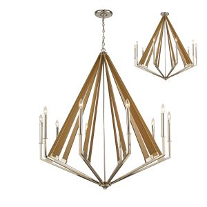 Hilton Decagonal Pendant 10 Light E14 Polished Nickel/Taupe Wood, (ITEM REQUIRES CONSTRUCTION/CONNECTION)