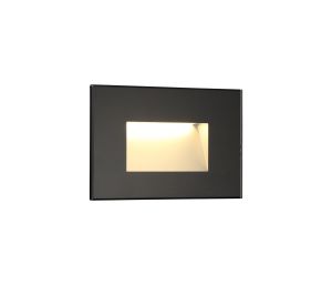 Hydro Recessed Rectangle Glass Fronted Wall Lamp, 1 x 3.3W LED, 3000K, 145lm, IP65, Black, 3yrs Warranty