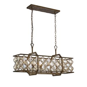 Indie Pendant 6 Light E14 Rectangular Mocha/Teak Plated Crystal