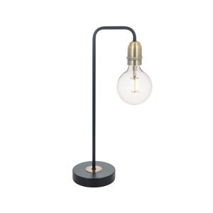 Kiefer 1 Light E27 Black & Antique Brass Table Lamp With Inline Switch