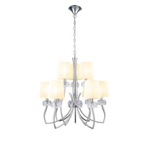 Loewe 2 Tier Pendant 6+3 Light E14, Polished Chrome With Ccrain Shades