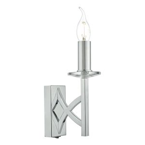 Lyon 1 Light E14 Polished Chrome Wall Light With Faceted Crystal Sconce