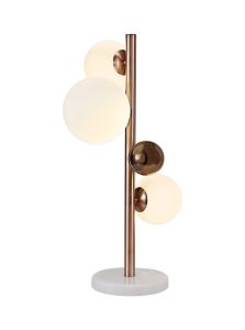 Marlborough Table Lamp, 3 x G9, Antique Copper/Opal & Copper Glass With White Marble Base