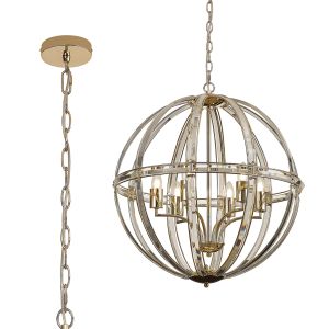 Meteor Large Round Pendant, 6 Light E27, French Gold