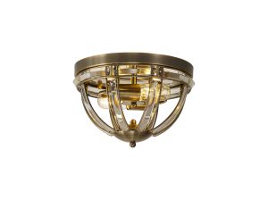 Meteor Round Flush, 2 Light E27, Antique Brass