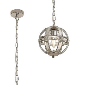 Meteor Extra Small Round Pendant, 1 Light E27, Polished Nickel