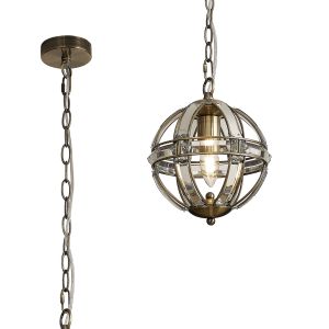 Meteor Extra Small Round Pendant, 1 Light E27, Antique Brass