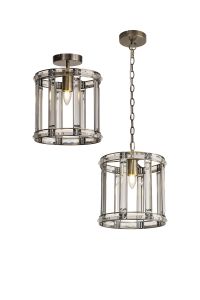 Meteor Round Drum Pendant/Semi Ceiling, 1 Light E27, Antique Brass