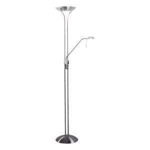 Montana 2 Light Satin Chrome Mother & Child Floor Lamp With Dimmable Uplighter & Dimmable, Adjustable Reading Lamp