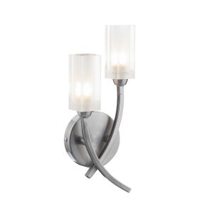 Morgan 2 Light G9 Satin Chrome Wall Light With Clear Glass Shades With Frosted Inner Detail