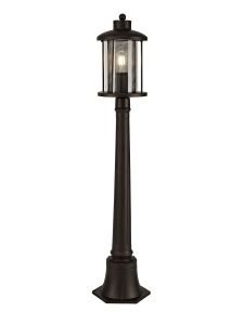 New York Single Headed Post Lamp, 1 x E27, Antique Bronze/Clear Glass, IP54, 2yrs Warranty