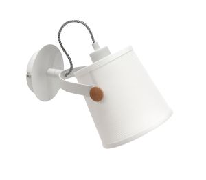 Nordica Wall Lamp With White Shade 1 Light E27, Matt White/Beech With Ivory White Shade