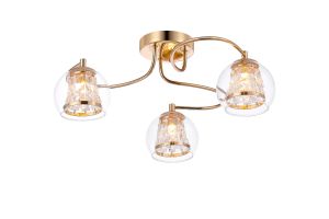 Krysta Semi Ceiling, 3 Light G9, IP44, French Gold/Clear Glass/Clear Crystal