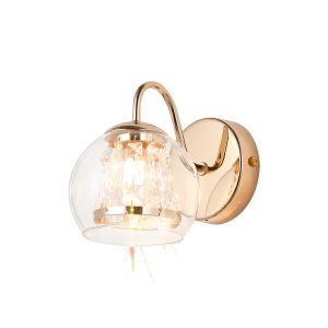 Krysta Wall Lamp, 1 Light G9, IP44, French Gold/Clear Glass/Clear Crystal