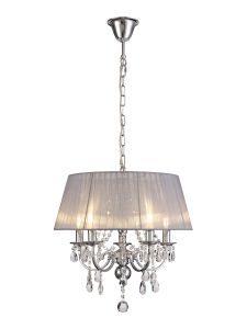 Olivia Pendant With Grey Shade 5 Light E14 Polished Chrome/Crystal