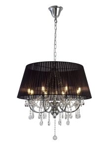 Olivia Pendant With Black Shade 8 Light E14 Polished Chrome/Crystal