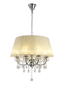 Olivia Pendant With Ivory Ccrain Shade 8 Light E14 Polished Chrome/Crystal