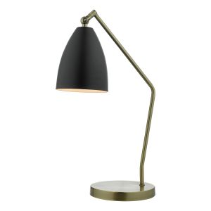 Olly 1 Light E14 Antique Brass Desk Lamp With Adjustable Black Head With Inline Switch