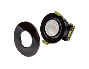 Orbio 8W, 90mA, Dimmable CCT LED Fire Rated Downlight, With Black Chrome, Cut Out: 70mm, 900lm, 60° Deg, IP65 DRIVER INC., 5yrs Warranty