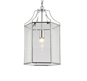 Payton Single Hexagonal Pendant 1 Light E27 Polished Chrome/Clear Glass