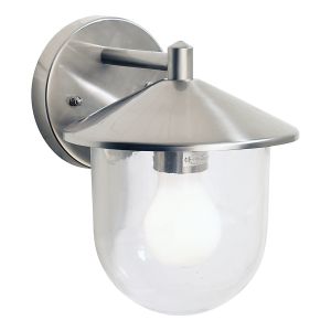 Poole 1 Light E27 Outdoor IP44 Wall Light Stainless Steel With Glass