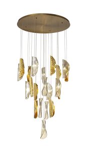 Portal Pendant 5m 21 x G9, Brass Metal Shade & Cognac Glass Item Weight: 24.9kg