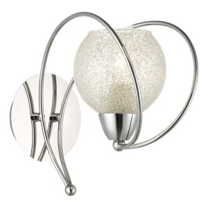 Rafferty 1 Light E14 Polished Chrome Wall Light With Pull Switch C/W Glass Shade Covered In Thousands Of Tiny Crystals