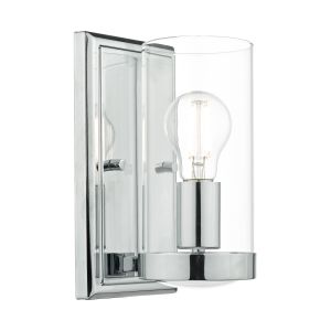 Ramiro 1 Light E27 Polished Chrome Wall Light With Pull Cord With Clear Glass Shade