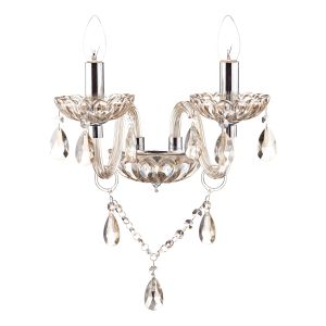 Raphael 2 Light E14 Champagne With Polished Chrome Detail Wall Light With Champagne Coloured Glass Crystal