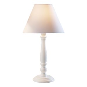 Marlborough 1 Light B22 White Candlestick Table Lamp With Push Bar Switch C/W White Tapered Fabric Shade