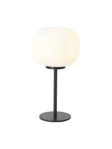 Reya Small Oval Ball Tall Table Lamp 1 Light E27 Matt Black Base With Frosted White Glass Globe