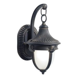 Richmond 1 Light E27 Black With Gold Outdoor IP44 Downward Wall Light With Opal Glass Shade