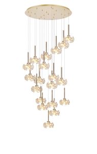Riptor 19 Light G9 3.5m Round Multiple Pendant With French Gold And Crystal Shade, Item Weight: 19.4kg