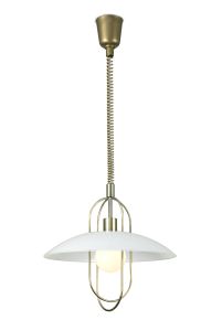 Riva Rise & Fall Pendant 1 Light E27, Antique Brass/Opal White Glass Shade