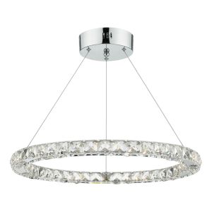 Roma 1 Light 24W Integrated LED Dimmable Adjustable Ring Pendant With Faceted Square Crystals