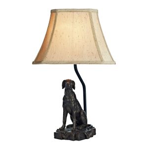 Rover 1 Light E27 Bronze Dog Table Lamp With Inline Switch C/W Gold textured Faux Silk Shade
