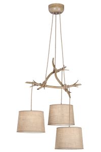 Sabina Pendant 3 x E27 (Max 40W), Imitation Wood, Linen Shade