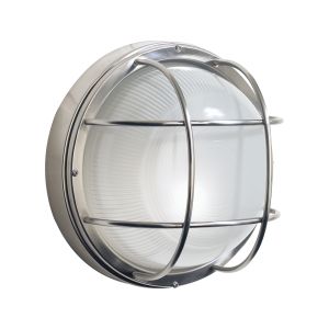 Salcombe 1 Light E27 Stainless Steel Outdoor IP44 Round Wall Light With Prismatic Glass Shade