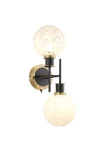 Salas Switched Wall Light, 2 Light E14 With 15cm Round Speckled Glass Shade, Brass, White & Satin Black