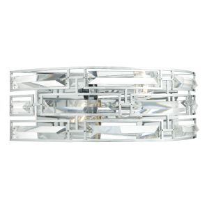Seville 2 Light E27 Polished Chrome Wall Light With Pull Switch With Curving K9 Crystal Lozenges
