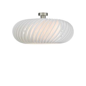 Edie 1 Light E27 Antique Chrome Semi Flush C/W White 50cm Shade With A Curve & Slanting Design