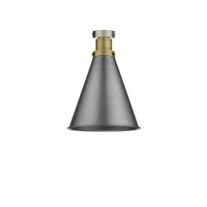 Edie 1 Light E27 Antique Chrome Semi Flush C/W Aged Brass With Antique Antique Chrome Metal Cone Shaped Shade