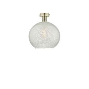 Edie 1 Light E27 Antique Brass Semi Flush C/W Glass Dome Shade Covered On The Inside With Thousands Of Tiny Crystals