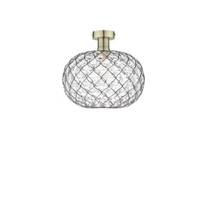 Edie 1 Light E27 Antique Brass Semi Flush C/W Antique Brass Finish Frame Shade With Faceted Acrylic Heptagonal Beads
