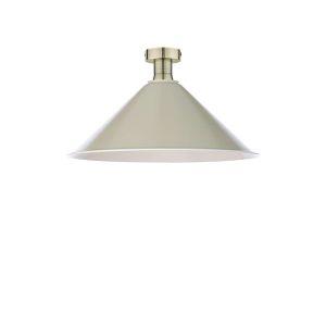 Edie 1 Light E27 Antique Brass Semi Flush C/W Taupe Metal Shade With White Inner