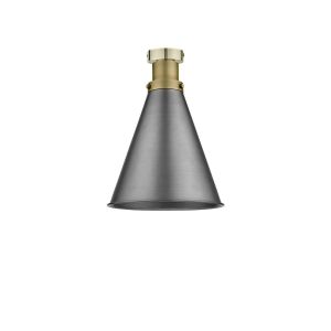 Edie 1 Light E27 Antique Brass Semi Flush C/W Aged Brass With Antique Antique Brass Metal Cone Shaped Shade