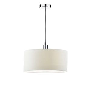 Tonga 1 Light E27 Chrome & Black Adjustable Pendant C/W White Smooth Faux Silk 40cm Drum Shade With Soft White Acrylic Diffuser