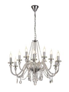 Strake Chandelier Pendant, 12 Light E14, Polished Chrome/Clear Glass/Crystal, (ITEM REQUIRES CONSTRUCTION/CONNECTION)
